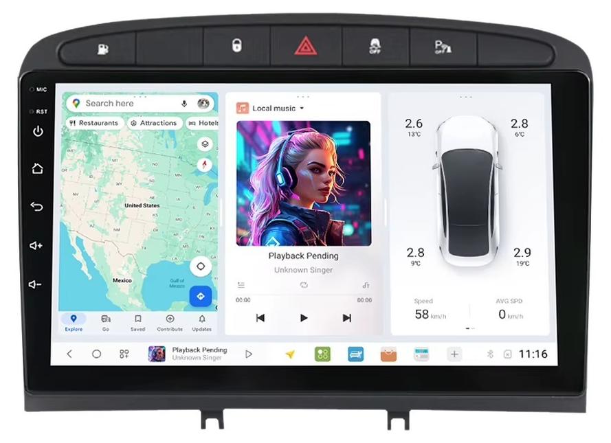Autoradio - DUDU7 Multimedia-Player - Für Peugeot 308, 308 SW und 408 (2012-2020) - Android 13 - 8 GB RAM + 128 GB - 24-cm-Touchscreen, 2000 × 1200 - Kabelloses CarPlay