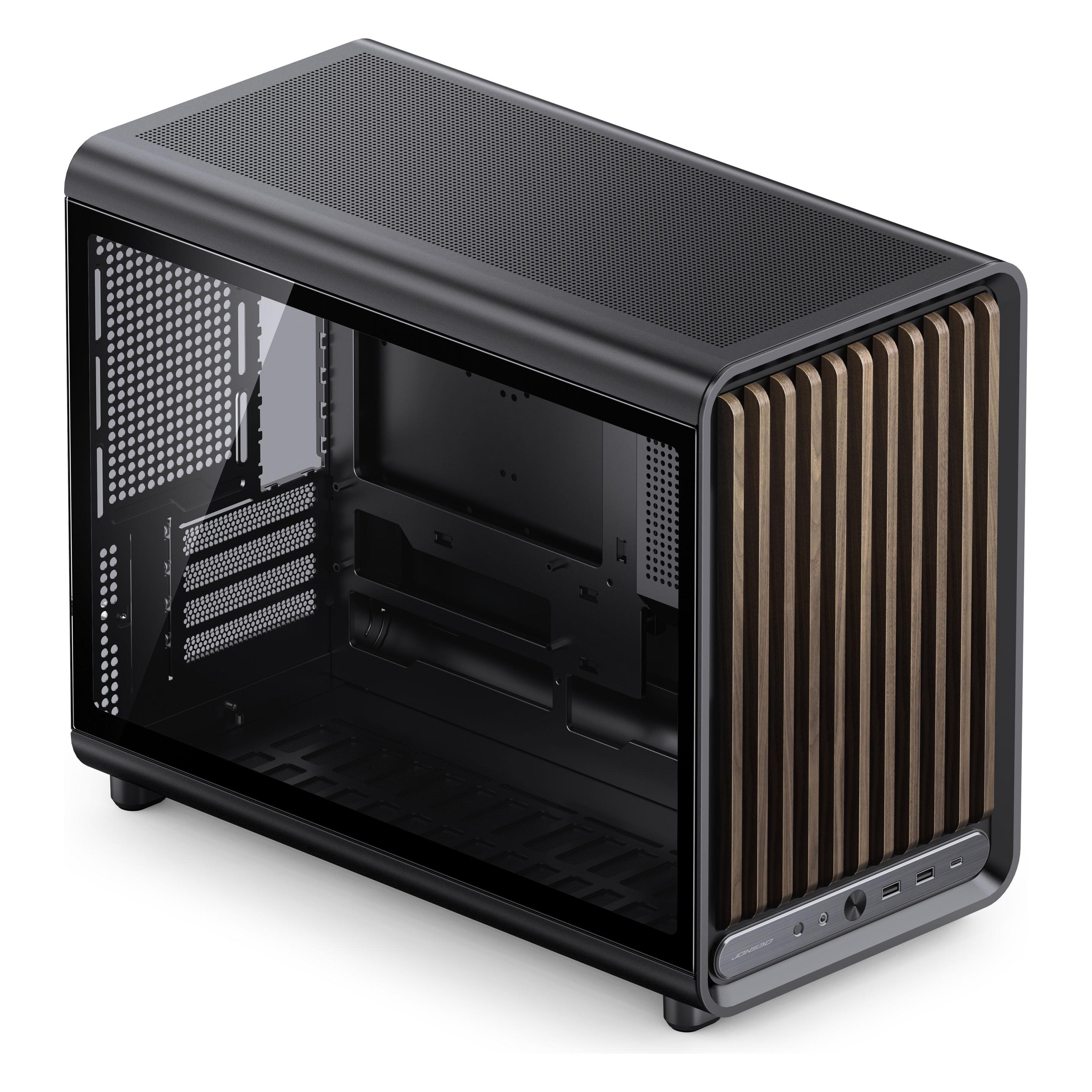 Jonsbo D33 Wood PC-Gehäuse, Mini-Gehäuse, mATX, Tempered Glass - schwarz, Holz (mATX) (D33 WD/BLACK)