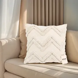 HOME DELUXE Getufteter Kissenbezug JARA Zickzack mit Kissenfüllung - Creme