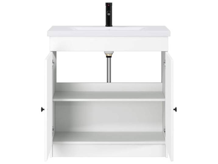 SKTQYQO Badezimmerschrank weiß 78,5 x 37,5 x 81 cm mit Waschbecken Technisches Holz, schwarze Metallgriffe, 1 Einlegeboden, 37,46 kg, Montage erforderlich