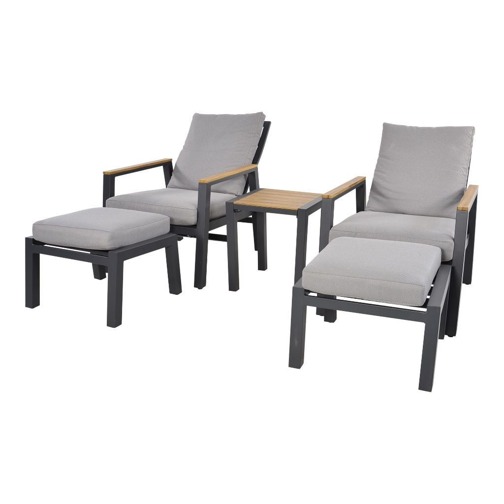 Lesli Duoset Coda Charcoal Moderne Loungebank voor Volwassenen met Verstelbare Rugleuning