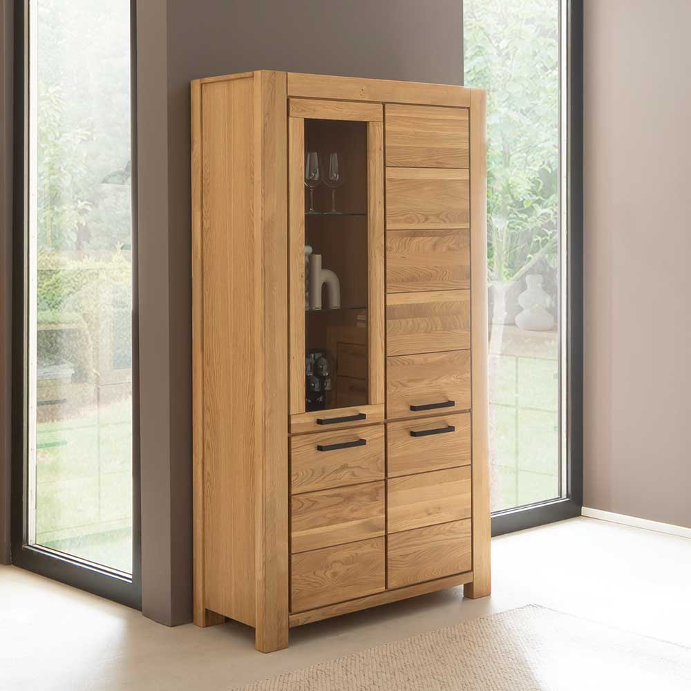 Pharao24.de Wohnzimmer Vitrinenschrank Vitrine mit Glastür in Wildeichefarben
