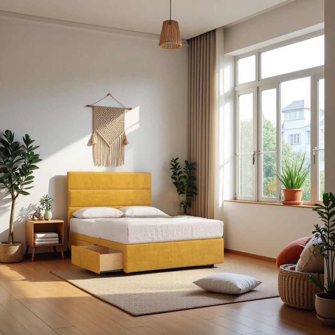 Ebern Designs Upholstered Divan Bed Mustard Kingsize (5')