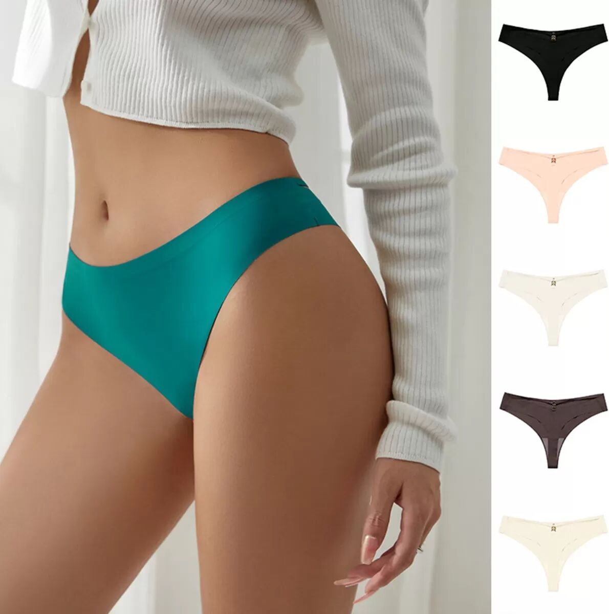 INF 6er-Pack Damen Tanga Set mit niedrigem Bund - Nahtlose Unterwäsche L