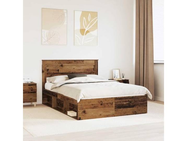 Massiv Kiefernholz Moderner Stil Bettrahmen 140 x 190 cm Braun Bettrahmen Altholz 140x190 Massives Kiefernholz Bettgestell mit Kopfteil und Lattenrost Stabil Stilvoll Schlafzimmer