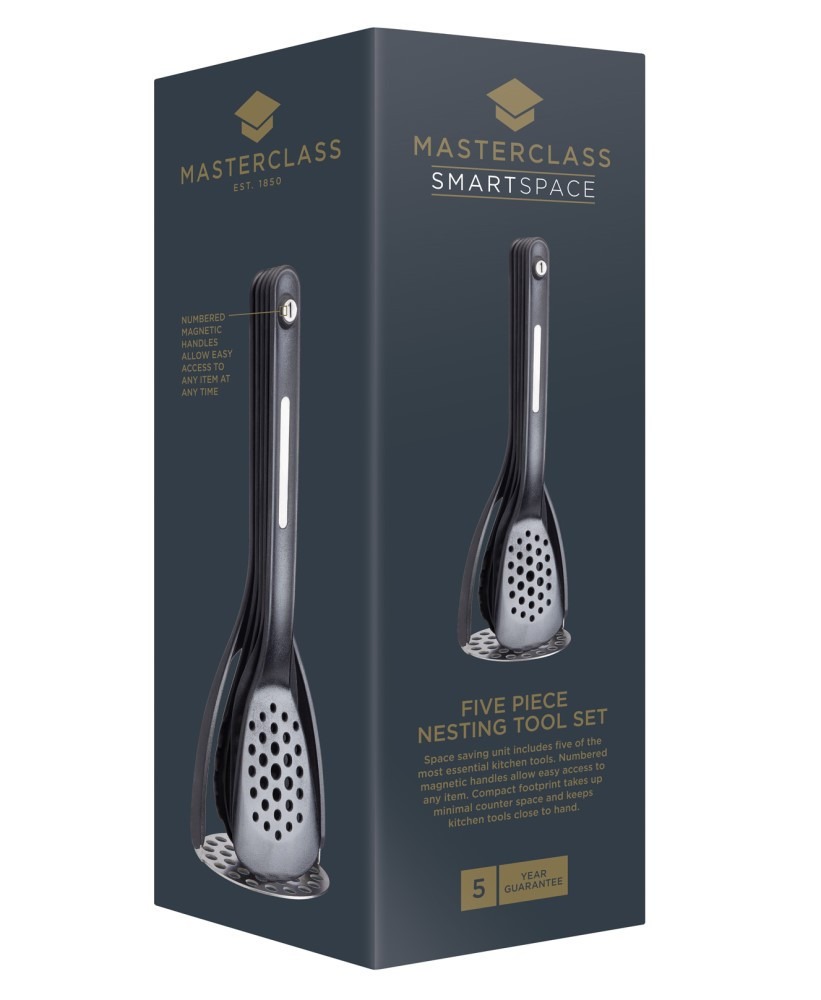 MasterClass Smart Space magnetische opbergdoos voor keukengerei, zwart, 5 stuks, 9 x 9 x 30 cm