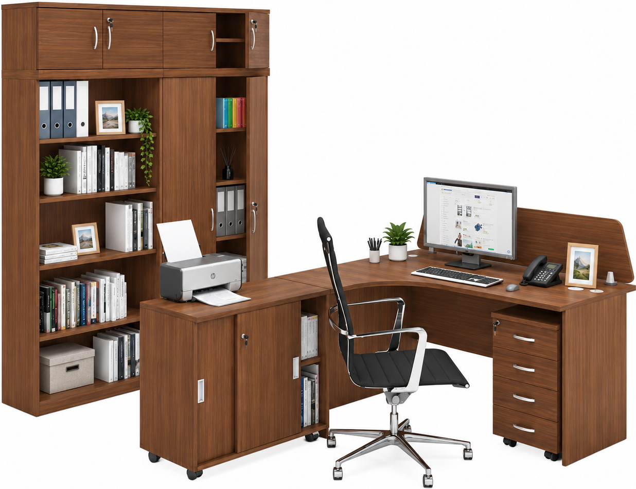 B2B Partner Büromöbelset MIRELLI, Typ C, Aufbau, Nussbaum