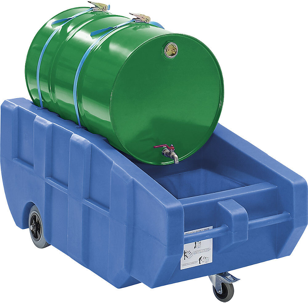 kaiserkraft PE-Fass-Transport- und -Abfüllwagen, Auffangvolumen 230 l, LxBxH 1600 x 740 x 640 mm