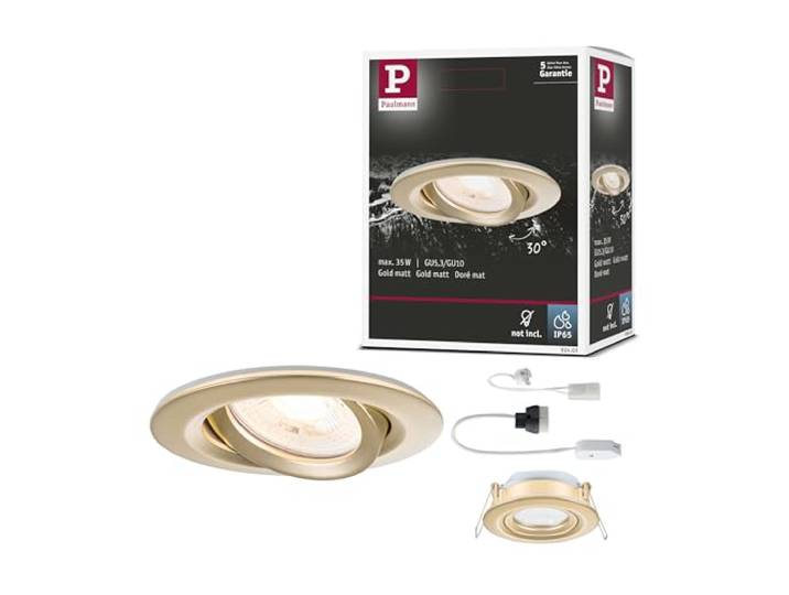 Paulmann 92403 Spot encastré Nova Plus IP65 rond 93mm 30° GU5\,3 / GU10 max. 35W 230/12V gradable Doré mat