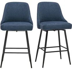 360° drehbare Barhocker aus dunkelblauem Chenille-Stoff und Metall H66 cm (2er-Set) HASTA