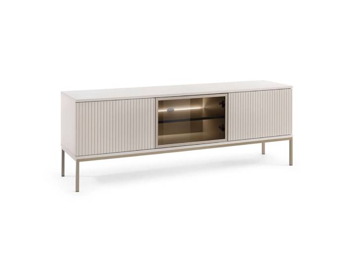 Meuble tv 3 portes avec éclairage led, grège, 154 cm
