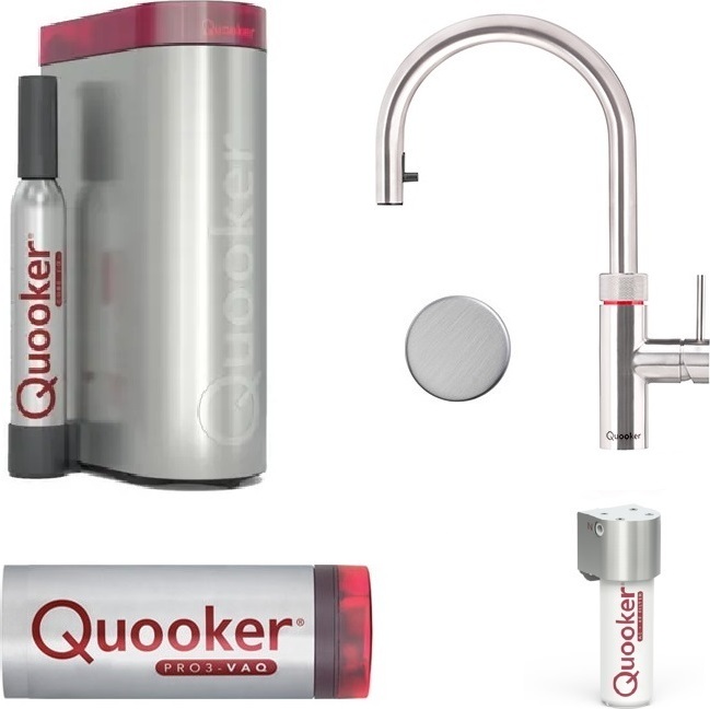Quooker Flex verchromt PRO3 CUBE SET mit Filter Starterpaket 3XCHRCUBE kochender Wasserhahn