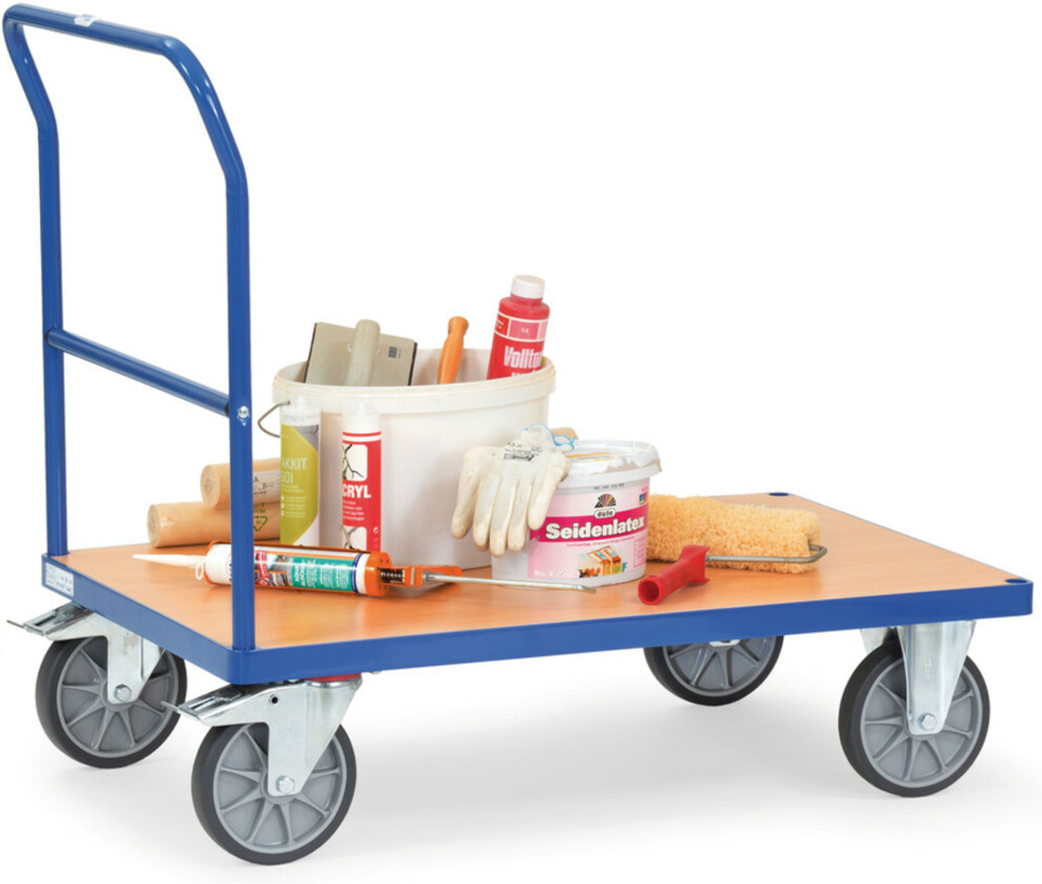 fetra SBW 2500 Schiebebügelwagen mit Holzplattform (Tragkraft 500kg, TPE-Reifen, 1 Schiebebügel))