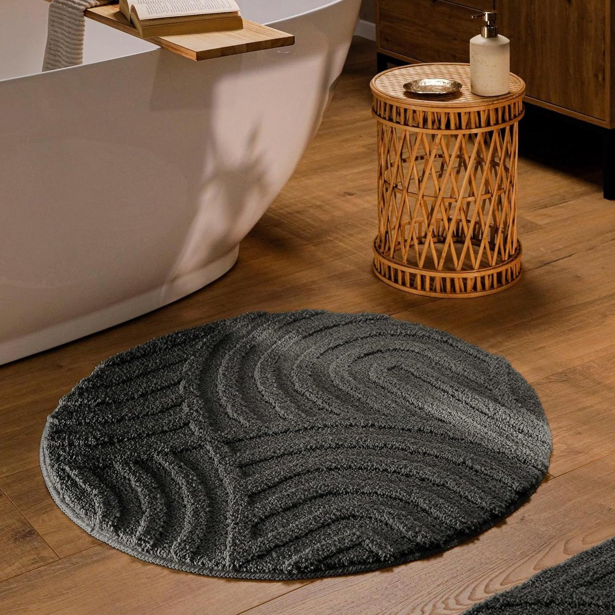 Badmat Fiete Vloerkleed Badkamer Antracietgrijs Rond 80 cm