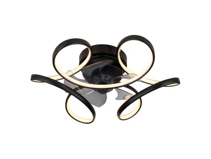 Deckenlampe schwarz Ventilator modern Wohnzimmerleuchte dimmbar, LED Designlampe Fernbedienung Lüfter, Metall, LED 30W 2200lm 3000-6000K, DxH 56x21cm