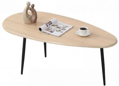 Costway Oval Coffee Table Mid Century Center Table with Sturdy Metal Construction-Natural