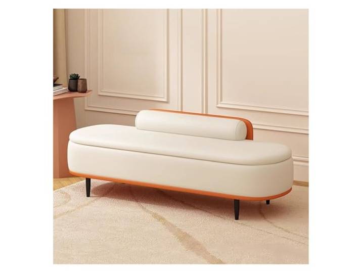 WIGSELBL Schlafzimmerbank, Ottomane, gepolsterte Bettbank mit Metallbeinen, Fußstütze, Sitz, rechteckig, extra lang, Aufbewahrungsbank für Wohnzimmer, Creme, 120 cm