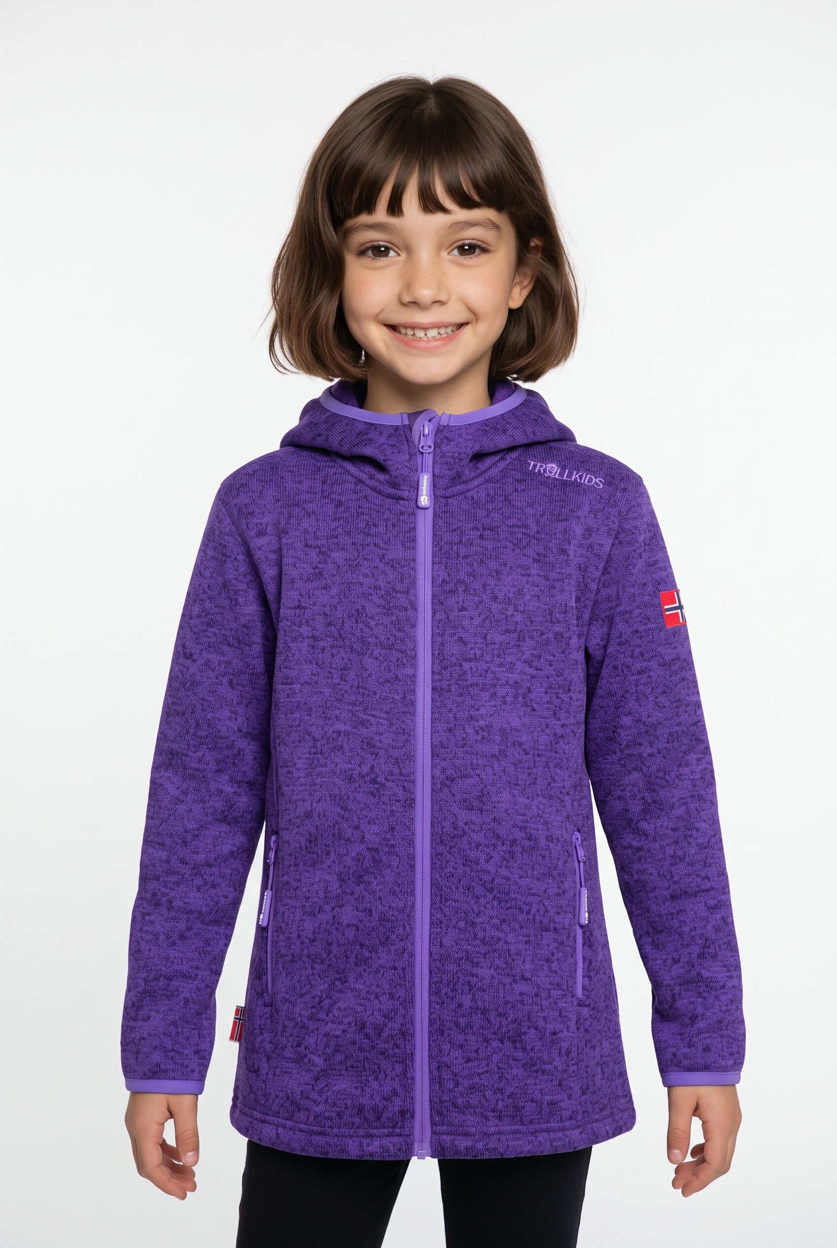 Strickfleecejacke TROLLKIDS "GIRLS JONDALEN JACKET XT", Mädchen, Gr. 116, lila (wisteria lila), Fleece, Obermaterial: 100% Polyester, Jacken Strickfleecejacke, sportliche Strickfleecejacke, aus Polyester, mit Langarm wisteria lila 116