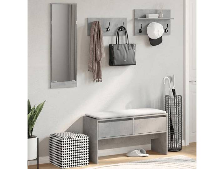 Gris Ensemble de meubles de couloir 4 pcs - Montage simple - gris béton bois ingénierie LH9124341
