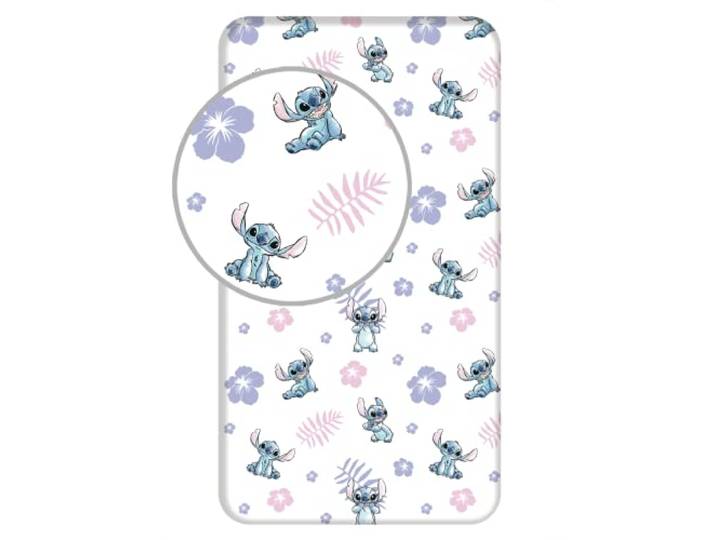 JERRY FABRICS Disney Lilo & Stitch Drap housse Stitch avec fleurs 90 x 200 + 25 cm 100 % coton 23FT232