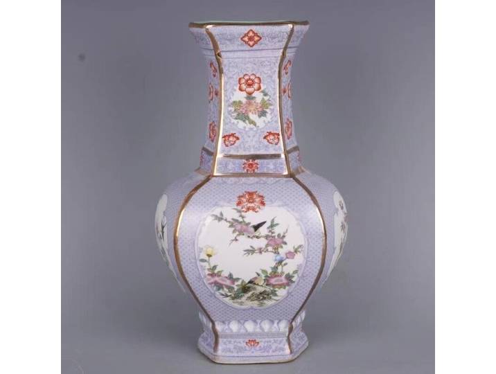 Vase à Fleurs et Oiseaux en Émail, Ancien Chinois Exquis, 31.2cm