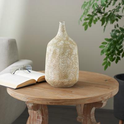 ARCILLA ELEMENTAL Beige Metal Handmade Antique Style Distressed Vase