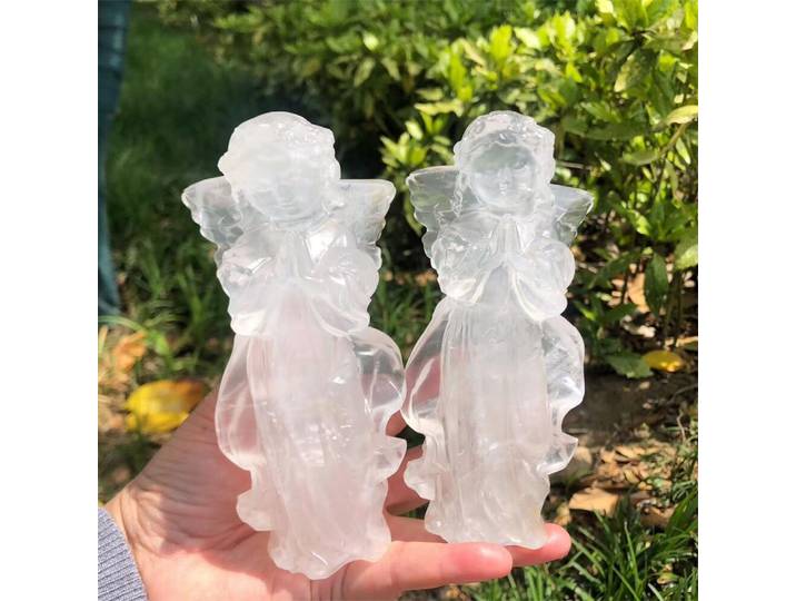 1 pièce de statue d'ange sculptée en quartz naturel transparent de 15 cm, artisanat en pierre précieuse de guérison, cadeau de Noël - Figurine en cristal de guérison énergétique