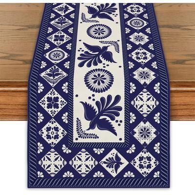 Modern Mode Marketplace Talavera Floral Bird Linen Table Runner Mexican Fiesta Decor a 78.7x13inch