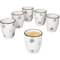 6x Olove Mokkabecher ohne Henkel 120ml Steingut Schneeflocke Weihnachten Tasse