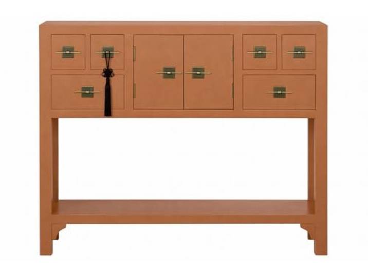 DRW Konsole aus Tanne, orientalischer Stil, Moka, 96 x 24 x 79 cm