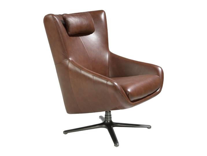 Fauteuil pivotant en cuir brun cognac