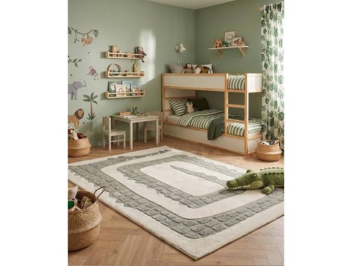 the carpet Jungle Kids Teppich für Kinderzimmer, Kinderteppich, 3D-Effekt, Pflegeleicht, strapazierfähig, Krokodil, 200 x 290 cm