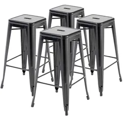 Oviala Business Set mit 4 Barhockern aus mattschwarzem Metall