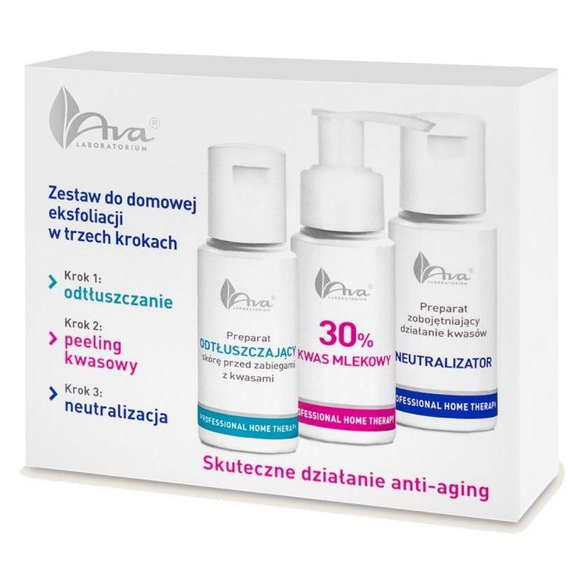 Ava Cosmetics PHT Zestaw do domowej eksfoliacji: preparat odtłuszczający 50ml + kwas mlekowy 30% 50ml + (150 ml) (5906323007311)