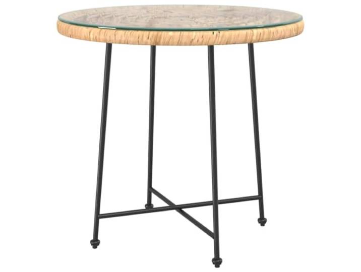 Makastle Esstisch Rund Hartglas PE-Rattan Stahl 80x74 cm