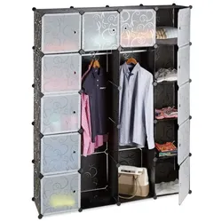 Relaxdays Kleiderschrank Stecksystem 14 Fächer Schwarz,Transparent