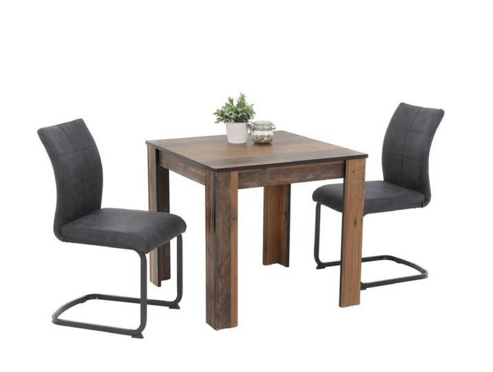Tischgruppe Erika 3-teilig Oldwood-Optik Microfaser Vintage Anthrazit