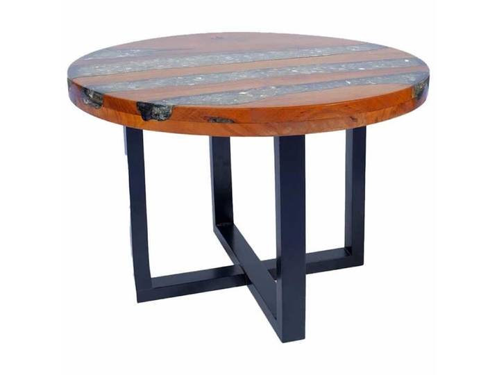 Table basse en teck et résine - - 60x40 cm - Multicolore - Teck massif - Résine transparente - Verre concassé