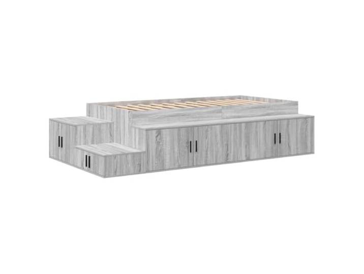 PUGYNBK Aufbewahrungsbett, Grau, Sonoma, 75 cm, technisches Holz Integrierte Regalböden, Lattenrost, Scharniertüren, robuste Kiefer, einfache Reinigung