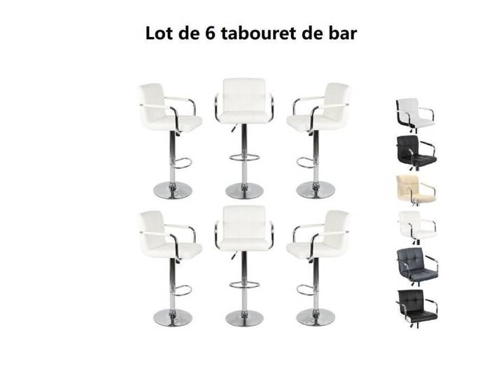 6PCS Tabourets de Bar avec accoudoirs Willonin® Assise réglable en 54.5-75.5cm Rotation à 360° et Repose-Pieds Blanc