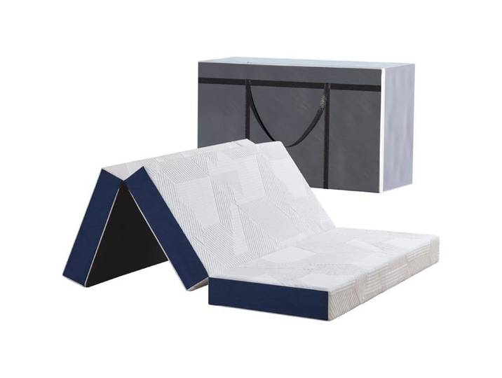 Matelas Pliable 140x190x10 cm Mousse Mémoire Forme Housse Amovible Lavable Lit Pliant 2 Places Sac Transport Camping
