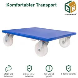 BB-Verpackungen GmbH 1 x Möbelroller (600 x 500 x 165 mm) 500 kg Traglast Kunststoff-Lenkrollen spurloses Rollverhalten Möbelhund BB-Verpackungen