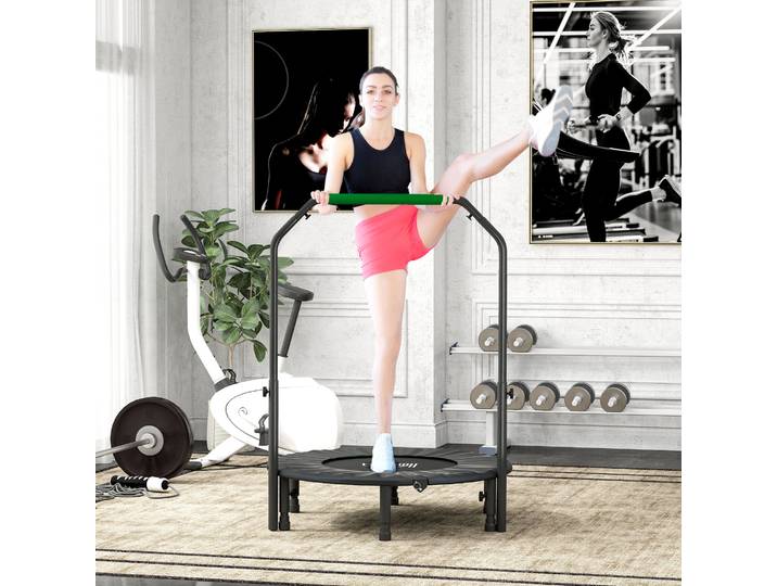 HOMCOM Trampoline Fitness Pliable Ø102cm Poignée Ajustable Noir Vert