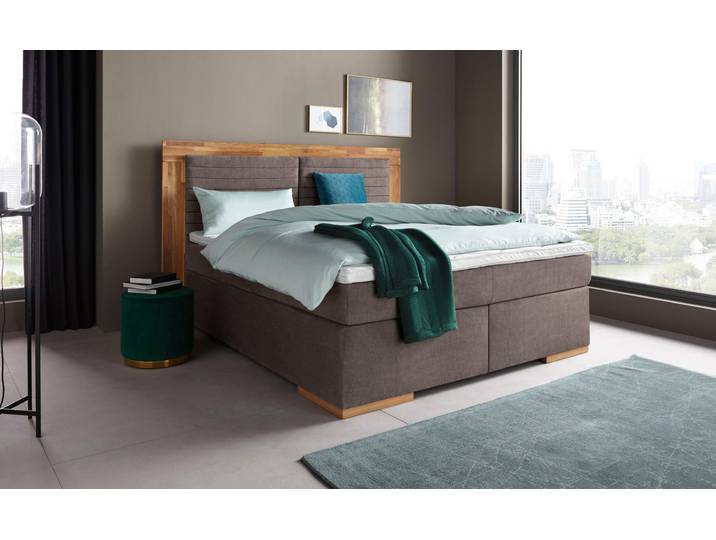 Boxspringbett, Grau (Charcoal), 190x206 cm, Luxus-Microfaser, Mit Topper, Modern