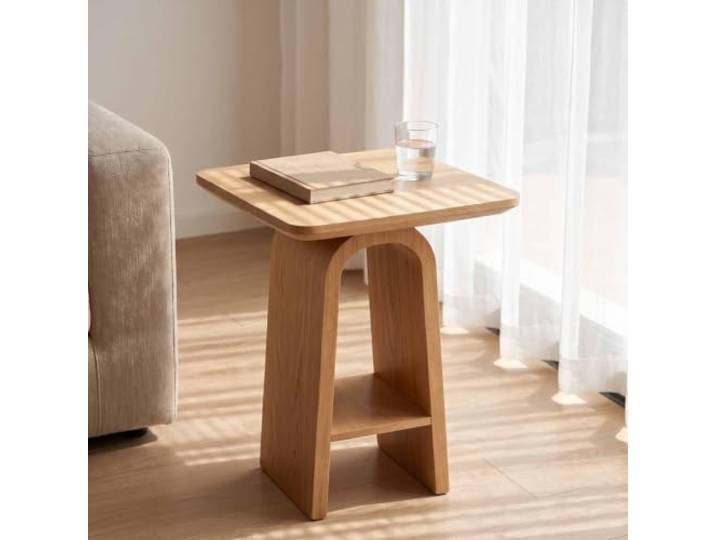 KAFHGEIN Runder oder Quadratischer Beistelltisch aus Massivholz mit Ablage Vielseitiger Beistelltisch mit offener Ablage für Sofa, Leseecke, Schlafzimmer und kleine Räume