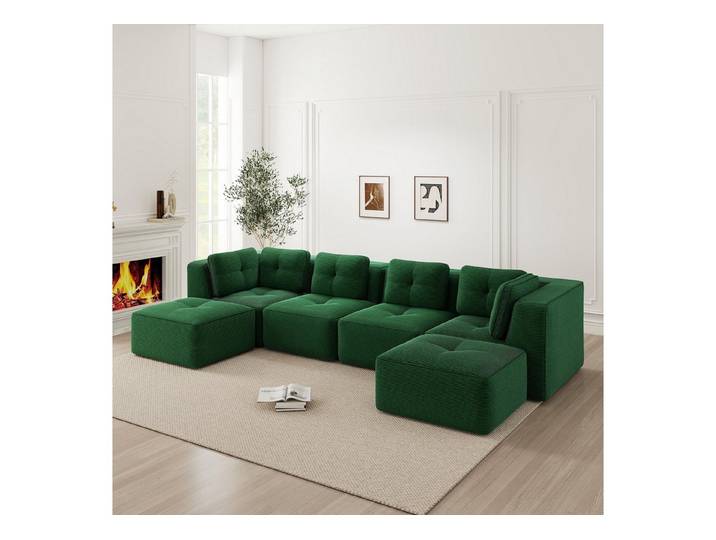 Odikalo Sofa Ecksofa Schlafsofa Modulares Sofa, Cord, U-förmiges Sofa mit Ottomane, tiefes Schlafsofa, rutschfestes Design, keine Montage erforderlich