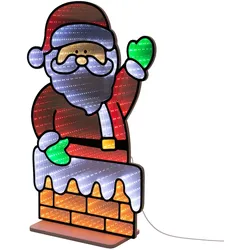 ECD Germany Weihnachtsmann LED Infinity Mirror Effekt, Weihnachtsdeko Innen, Weihnachtsbeleuchtung 3D Dekofigur, Spiegel Lichterkette, Timer, 38x60 cm