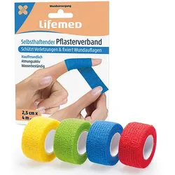 Lifemed Selbsthaftender Pflasterverband 4 m x 2,5 cm farbig sortiert 120 Stück