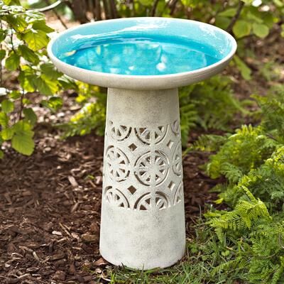 Evergreen Enterprises Aqua Crackle Glazed Ceramic Birdbath