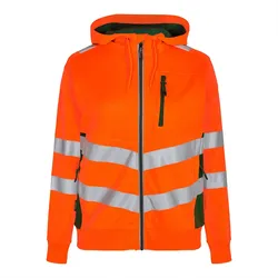 Damen Warnschutz Kapuzen Sweatjacke "8027-241" Safety Kl. 2 - L - orange/grün